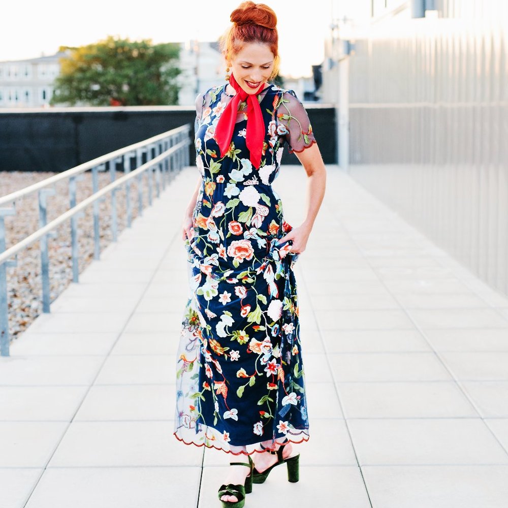 Floral Embroidered Lace Maxi Dress Overlay